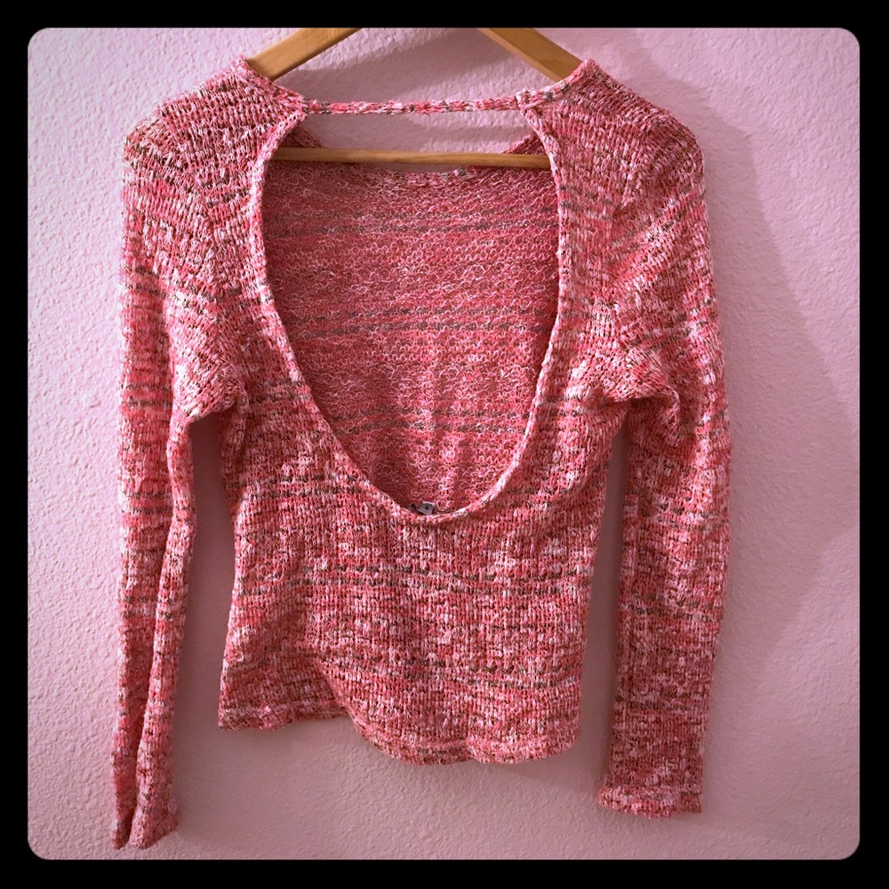 Open back pink sweater